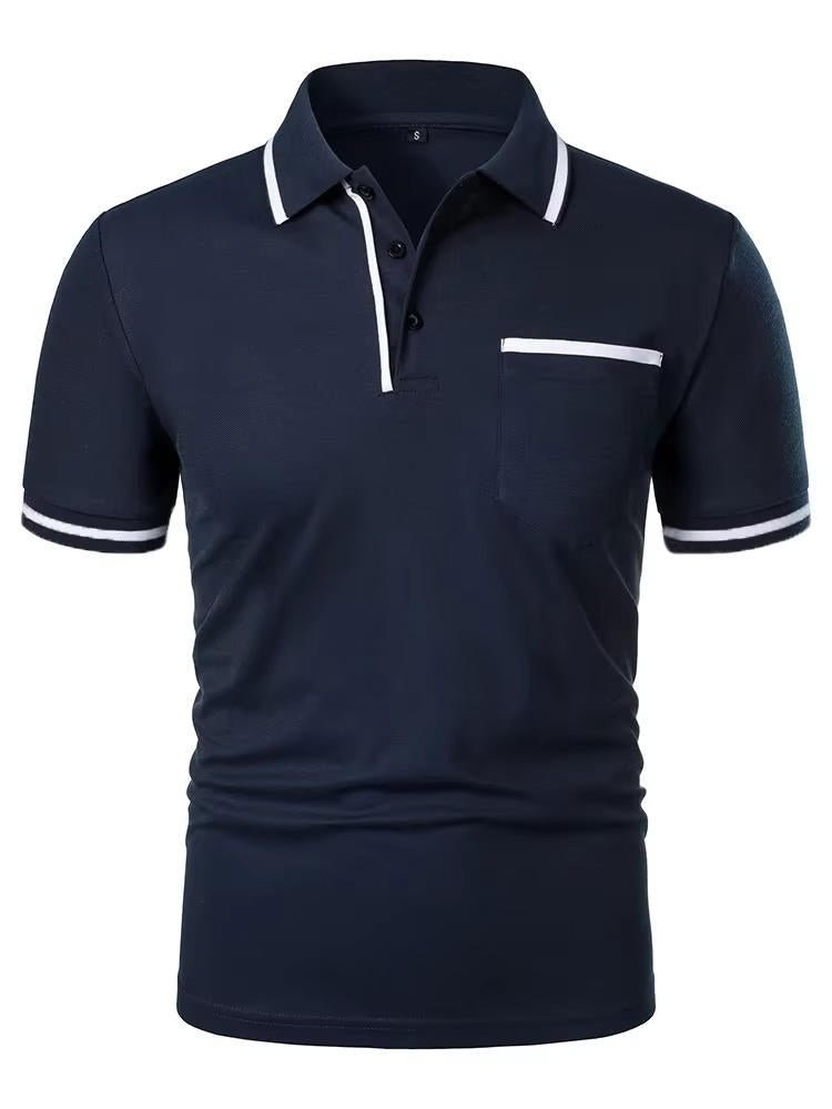 Spring men's short sleeve polo shirt, a versatile top with chest pocket for casual or smart-casual occasions.