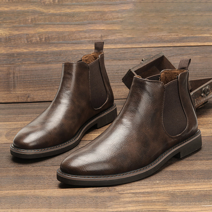 Comfortable Men's Slip-On Chelsea Boots, dark grey suede, ankle height, a modern classic footwear
