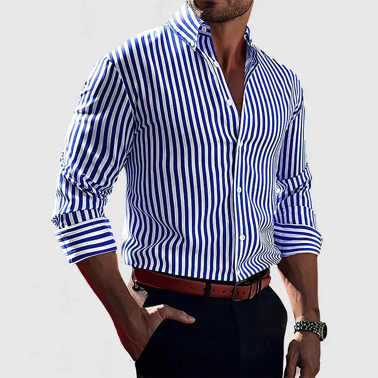 Men's classic striped button-down shirt, long sleeve, slim fit for a stylish versatile look.