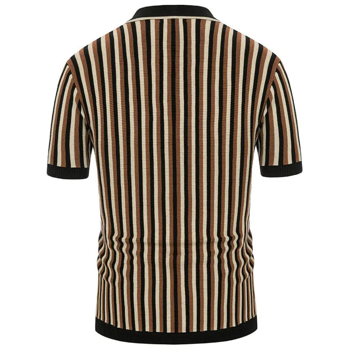 Men's striped short sleeve polo shirt. Classic comfort, button placket, perfect versatile top for smart casual summer.