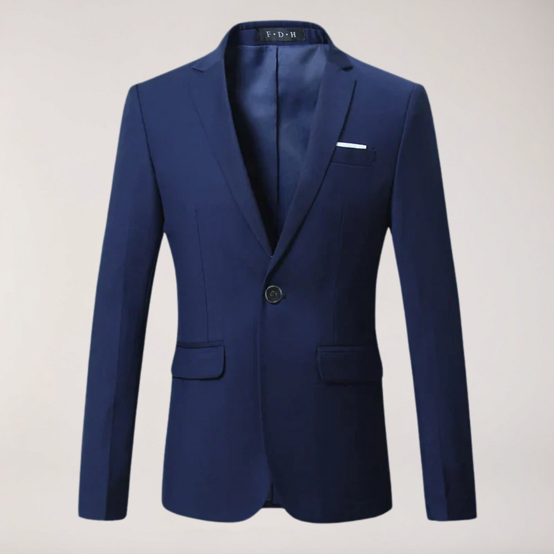 Versatile men's tailored jacket for smart casual, business wear, & formal event attire. Classic menswear style.