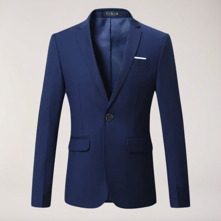 Versatile men's tailored jacket for smart casual, business wear, & formal event attire. Classic menswear style.