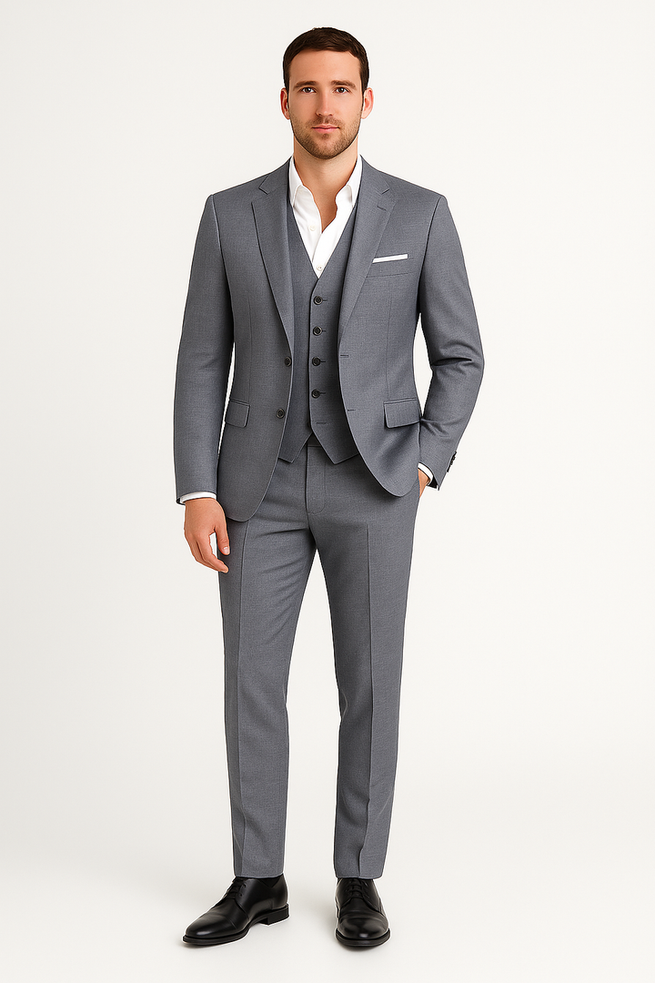 Classic men's suit set in a dark hue, offering a sharp look for any formal occasion or business meeting