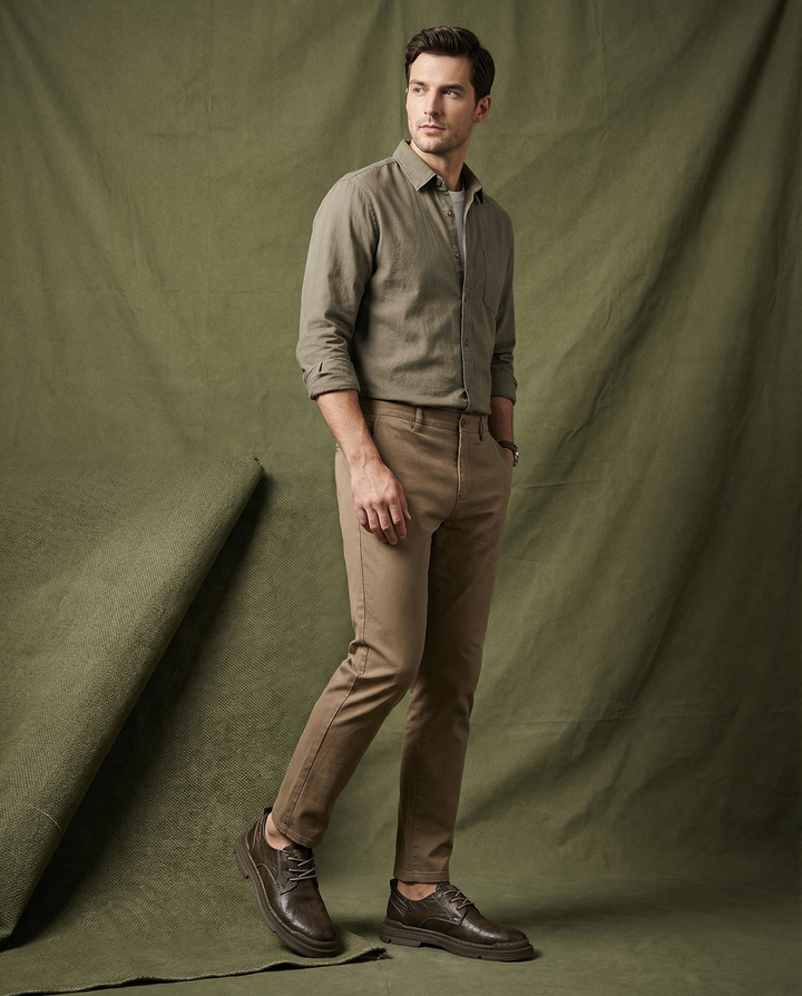Side profile of men's versatile tan leather derby shoes, offering classic, comfortable style