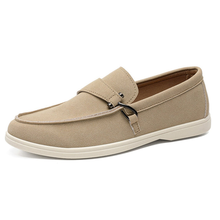 Front view of men's classic loafers, displaying their sleek design as everyday shoes