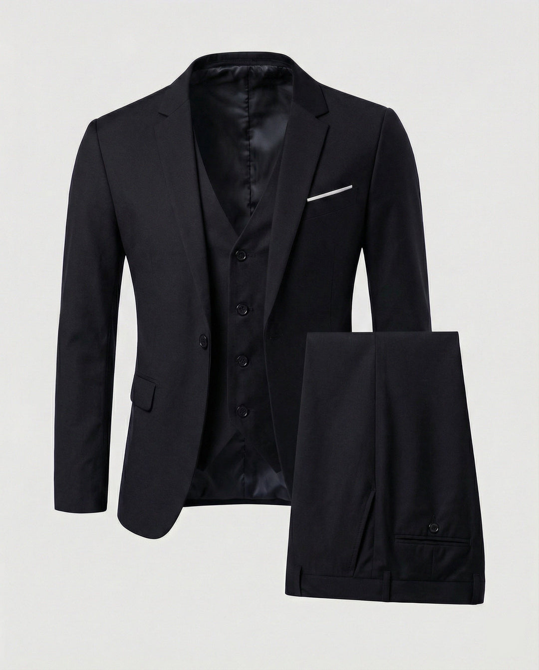 High-quality men's three-piece formal suit set. Complete outfit for business, weddings & special events.