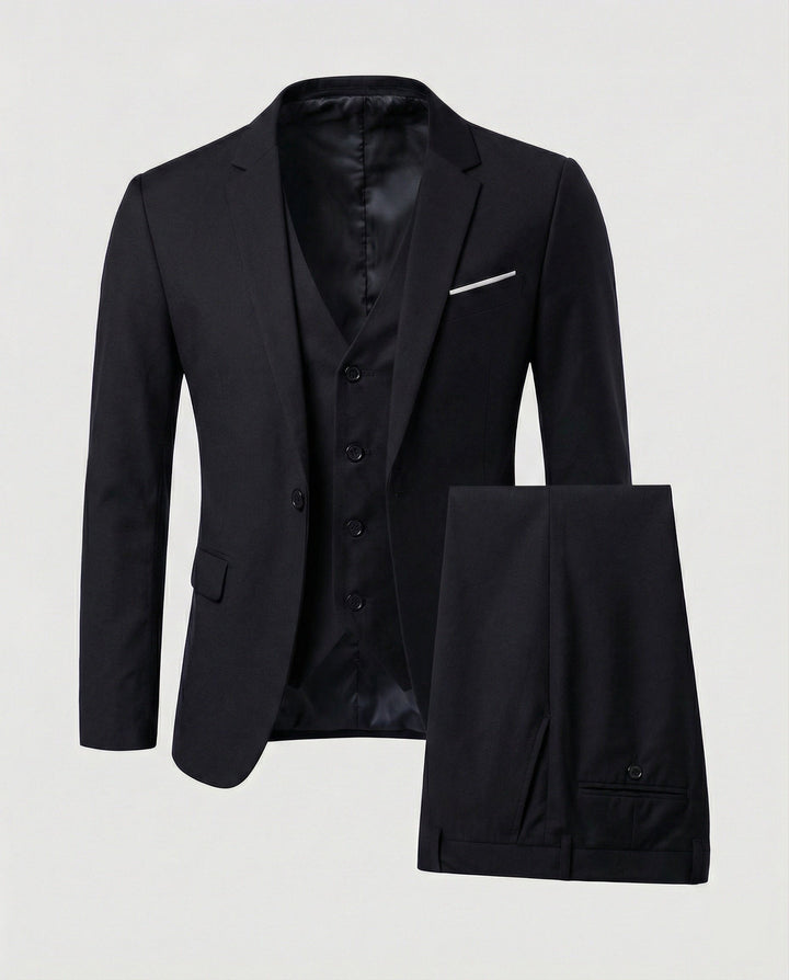 High-quality men's three-piece formal suit set. Complete outfit for business, weddings & special events.