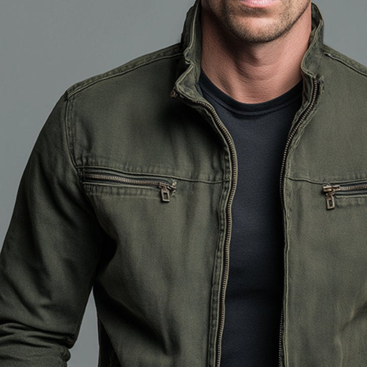 Durable men's utility jacket with functional pockets, ideal for smart casual or outdoor everyday wear.