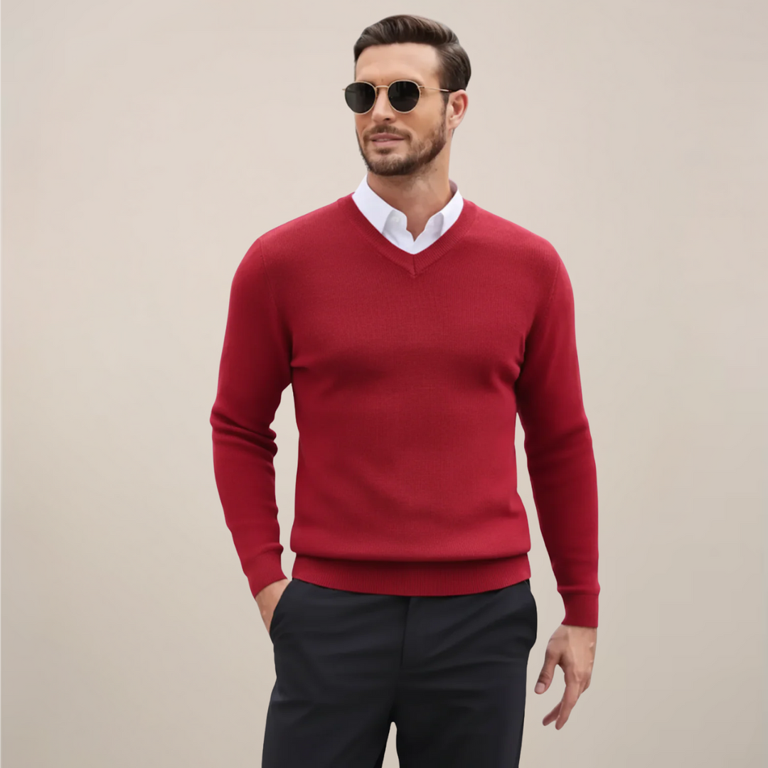 Versatile men's classic V-neck sweater for fall & winter. Elevates any outfit, perfect for office style or casual comfort.