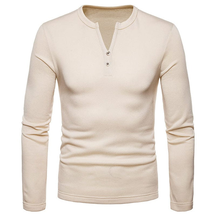 Comfortable men's V-neck tee, breathable cotton blend fabric, timeless design, essential apparel.