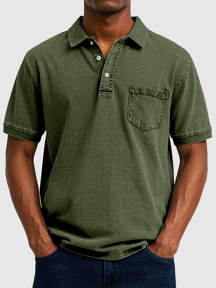 Everyday style men's polo shirt, washed look, comfortable, short sleeve, perfect casual top.