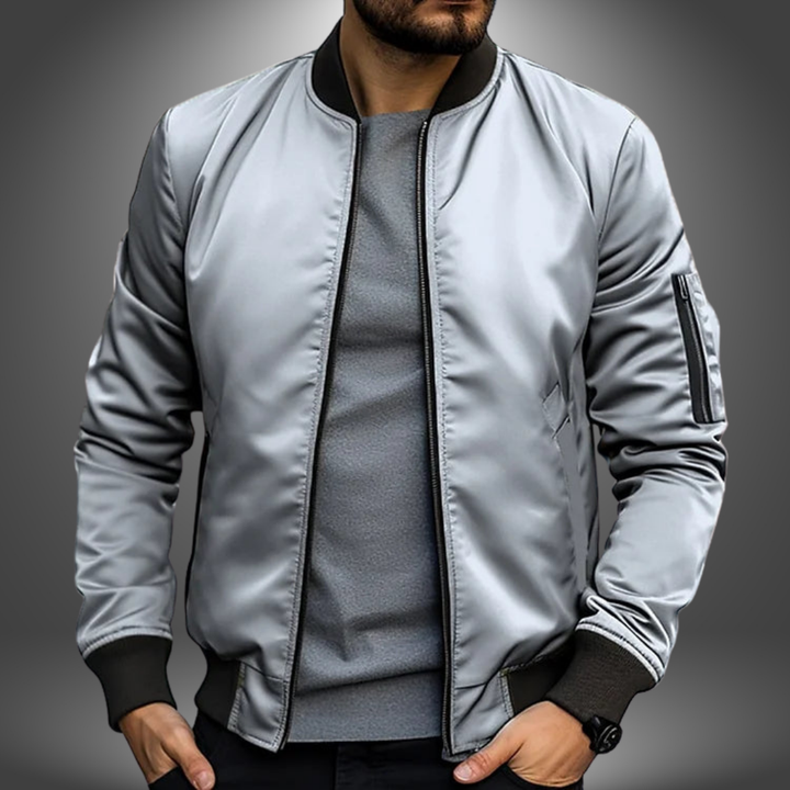 Essential men's classic windproof bomber jacket. Stylish, versatile mid-season casual outerwear.