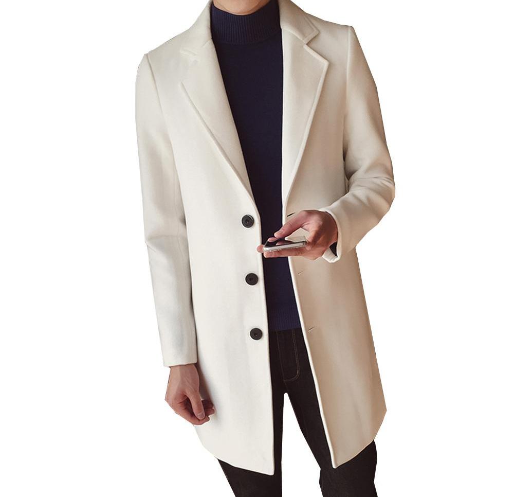 Men's classic wool blend long overcoat in black, perfect for business attire & autumn fashion