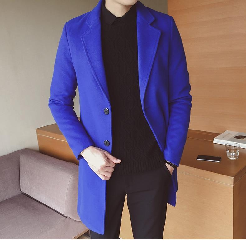 Men's elegant wool blend long overcoat paired with business attire, showcasing classic style