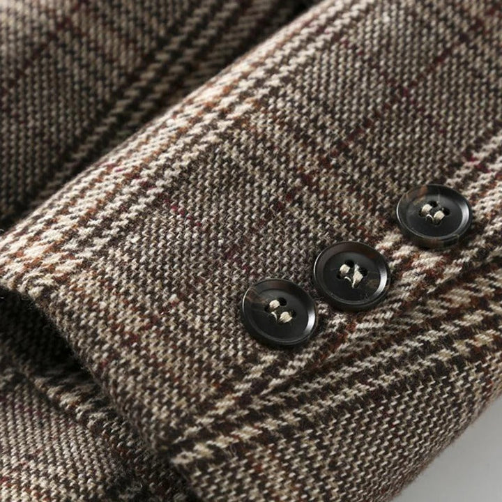 Stylish men's plaid jacket in a premium wool blend, an essential piece for men's fashion outerwear.
