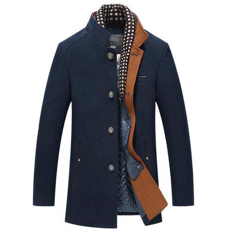 Men's classic wool & cashmere blend peacoat with detachable scarf, ideal for winter business fashion.
