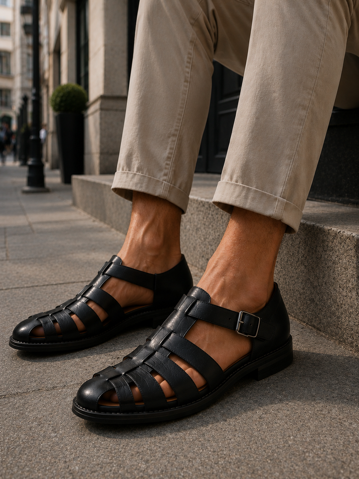 Casual men's fisherman sandals, closed-toe design & adjustable buckle for beach or outdoor adventures.