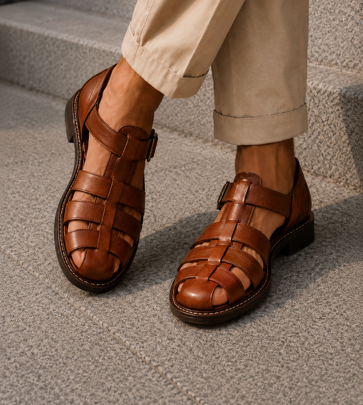 Men's outdoor fisherman sandals, closed-toe and buckle fastening for ultimate summer walking comfort.