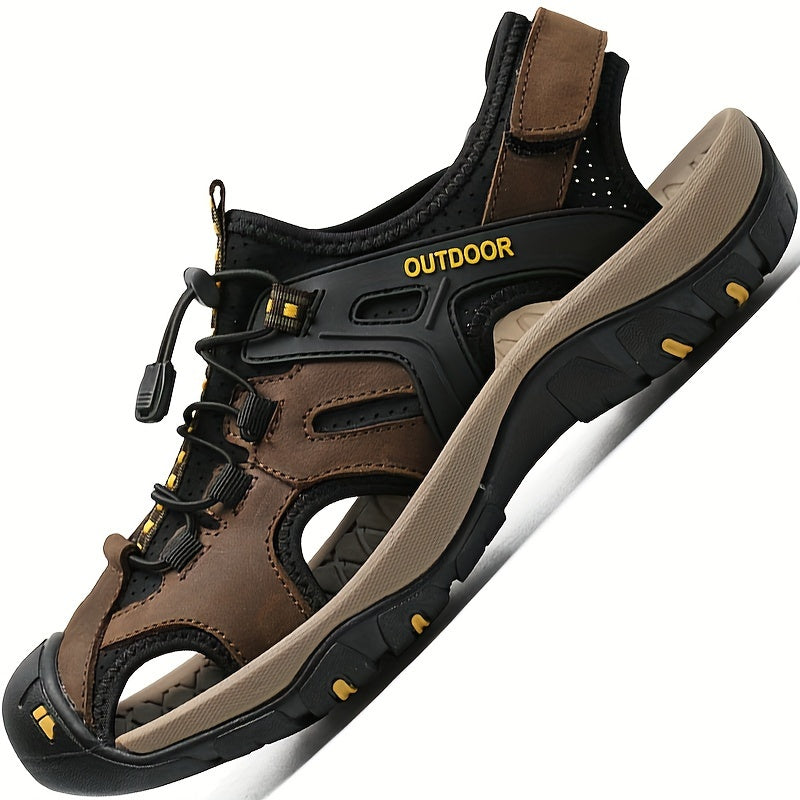 Rugged men's outdoor hiking sandals with closed-toe design & adjustable straps for secure trail footwear.