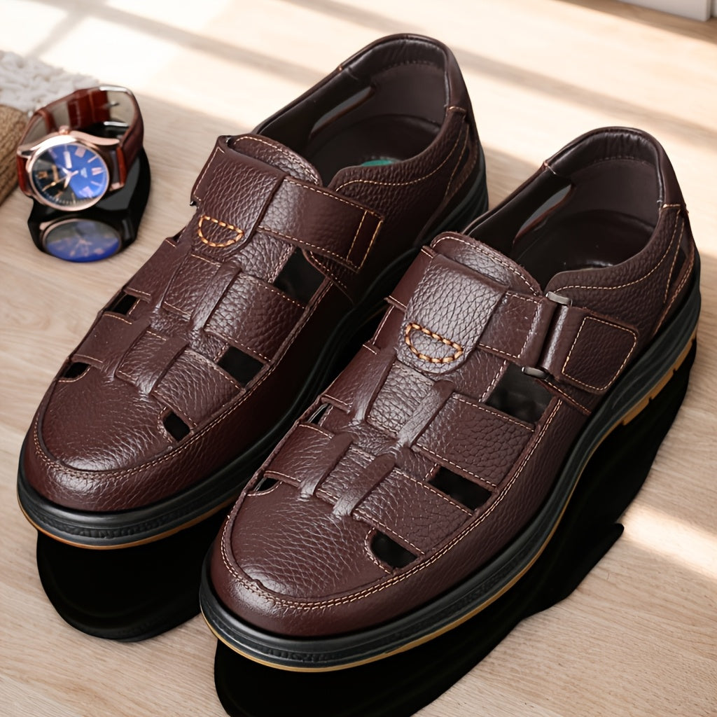 Durable men's closed-toe sandals with secure adjustable strap, great for outdoor summer activities.