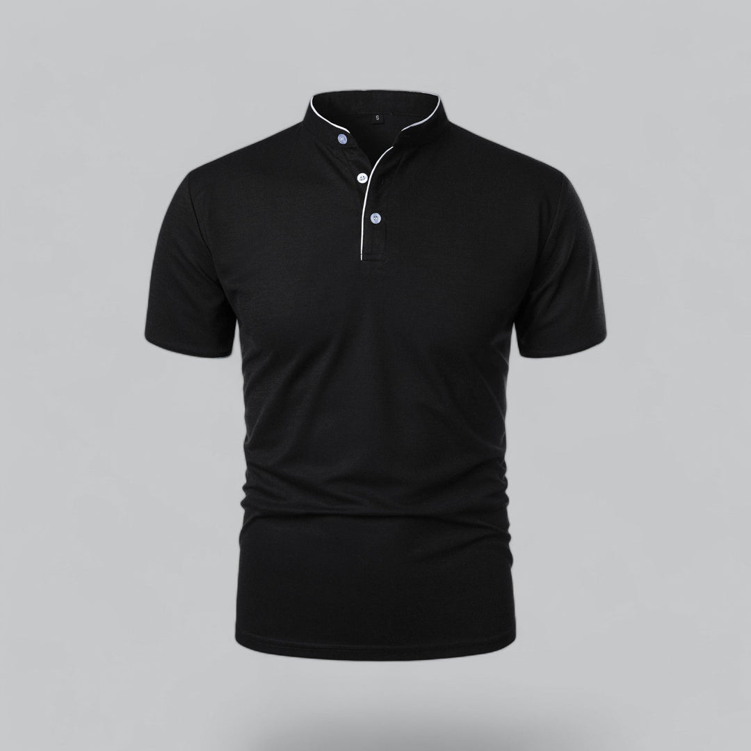Men's everyday essential collarless polo, short sleeve, comfortable & stylish for any occasion. Versatile.