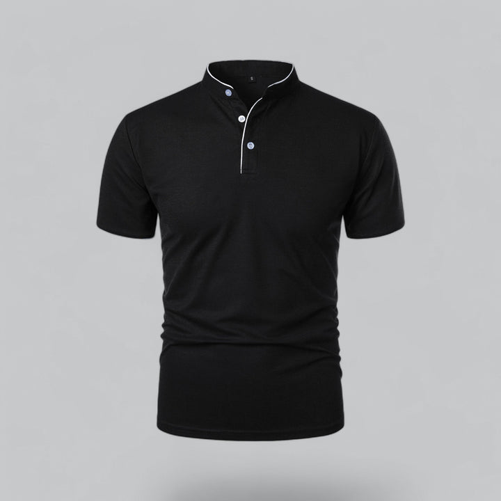 Men's everyday essential collarless polo, short sleeve, comfortable & stylish for any occasion. Versatile.