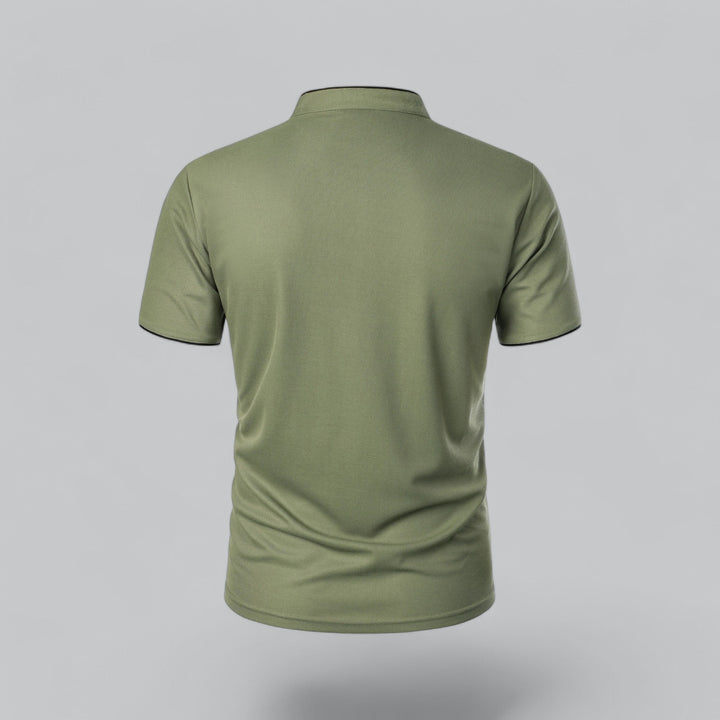 Everyday wear men's collarless polo shirt, short sleeve, offering effortless style & comfort.
