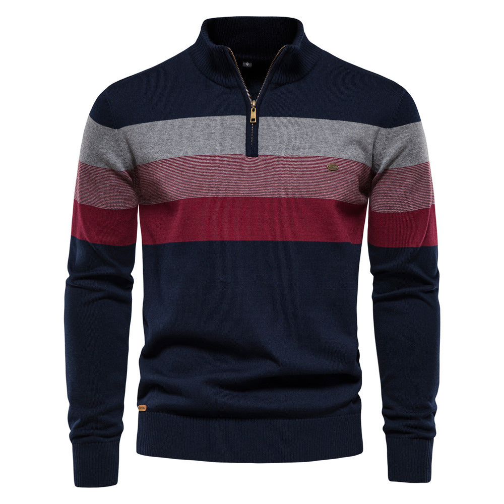 Formal yet casual men's colorblock half-zip pullover, sharp and comfortable