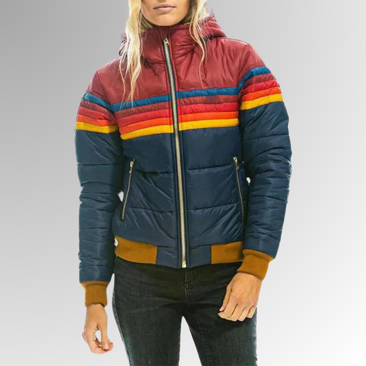Colorblock men's insulated puffer jacket, warm and water-resistant for winter casual wear