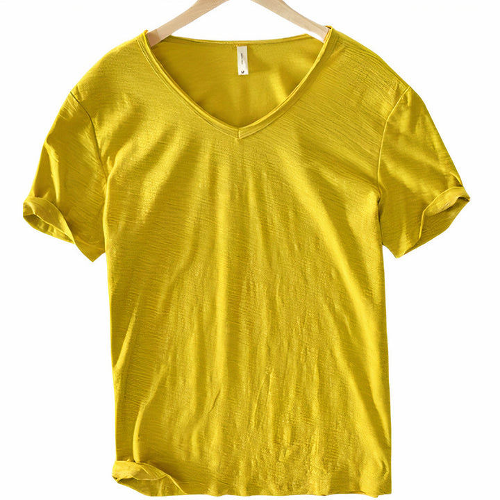 Stylish men's short-sleeve V-neck t-shirt for everyday casual summer and vacation outfits.