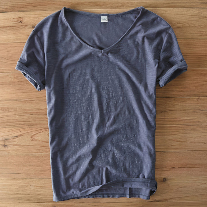 Lightweight men's V-neck t-shirt, great for warm weather, casual outings, and summer comfort.