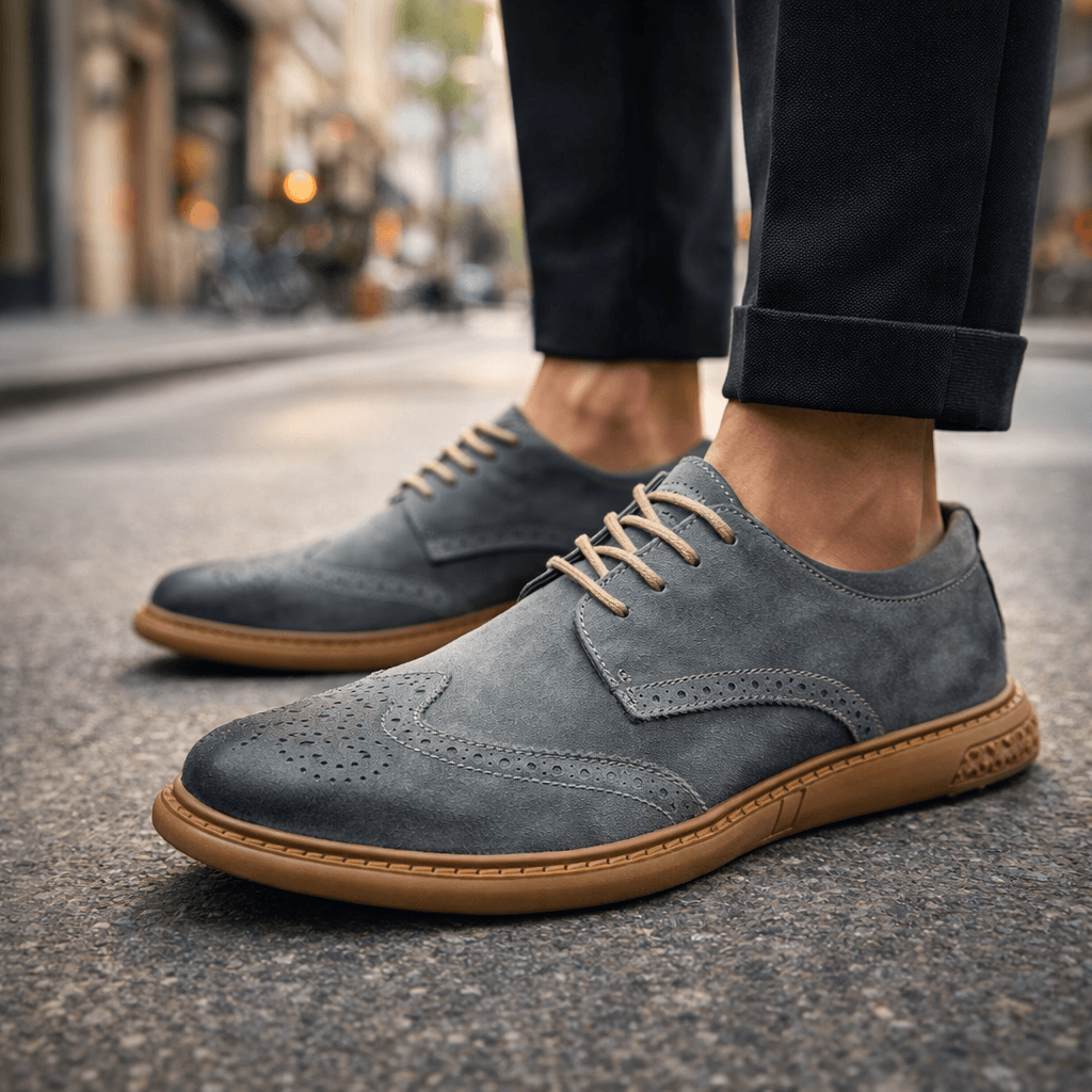 Stylish men's green lace-up casual brogue shoes, designed for comfort & versatility.