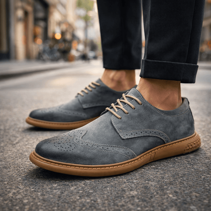 Stylish men's green lace-up casual brogue shoes, designed for comfort & versatility.