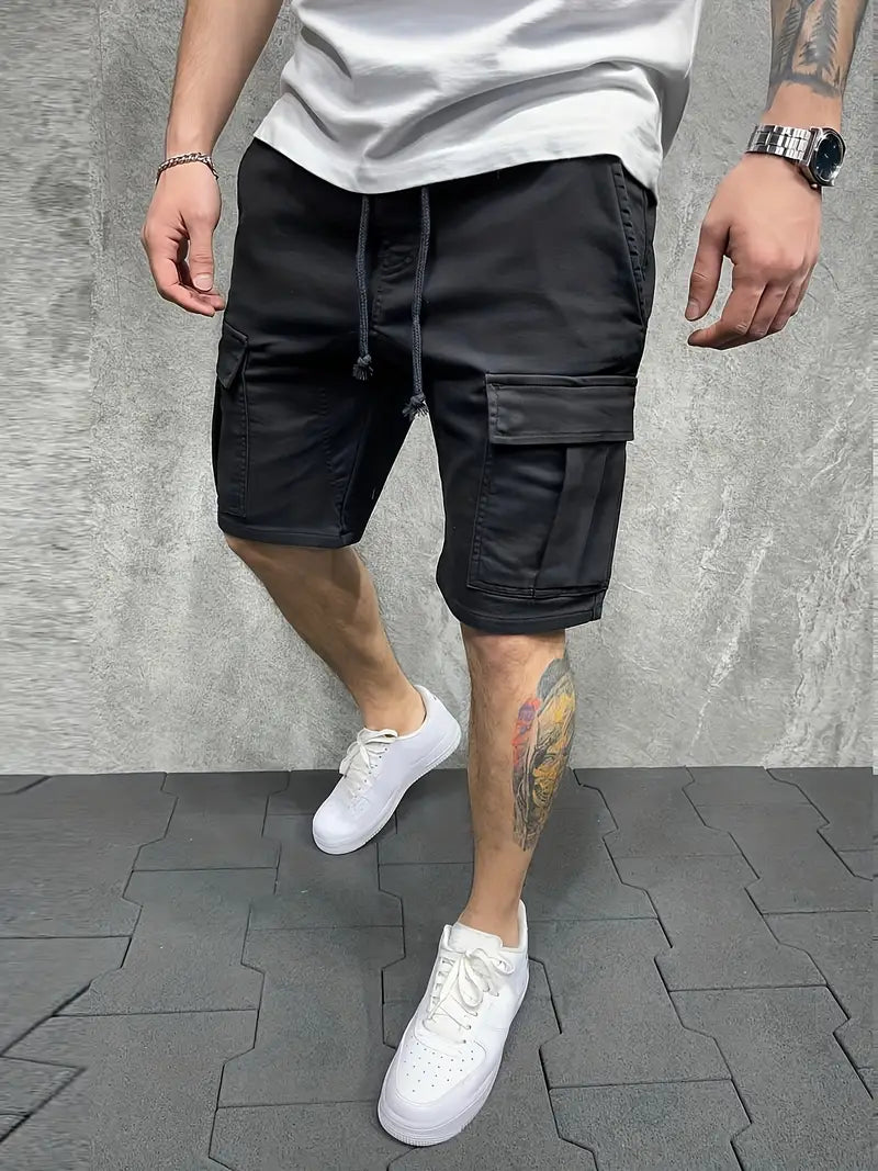 Stylish men's utility cargo drawstring shorts with multiple pockets. Ideal for comfortable activewear & casual style.