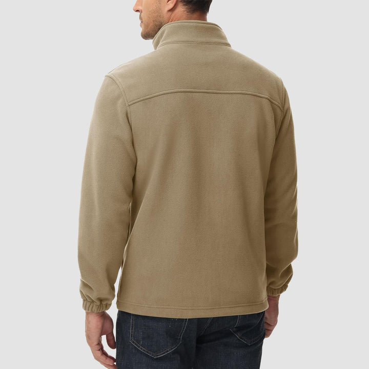 Sleek men's black fleece zip-up, versatile for casual and outdoor use