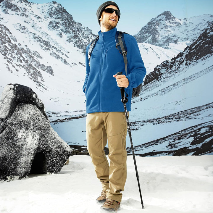 Practical men's blue fleece zip-up jacket, ensures warmth in winter