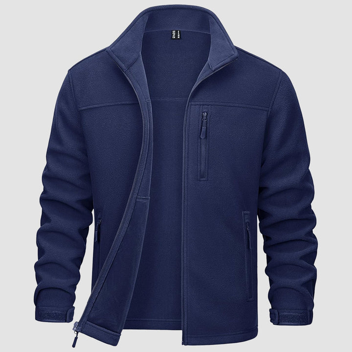 Casual men's grey fleece zip-front jacket, ideal for cold weather
