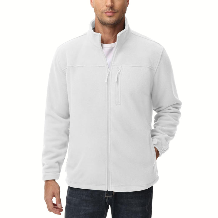 Effortless men's grey fleece zip-front, ideal casual fall outerwear