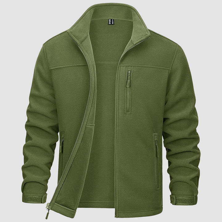 Practical men's black fleece zip-up, versatile casual outerwear