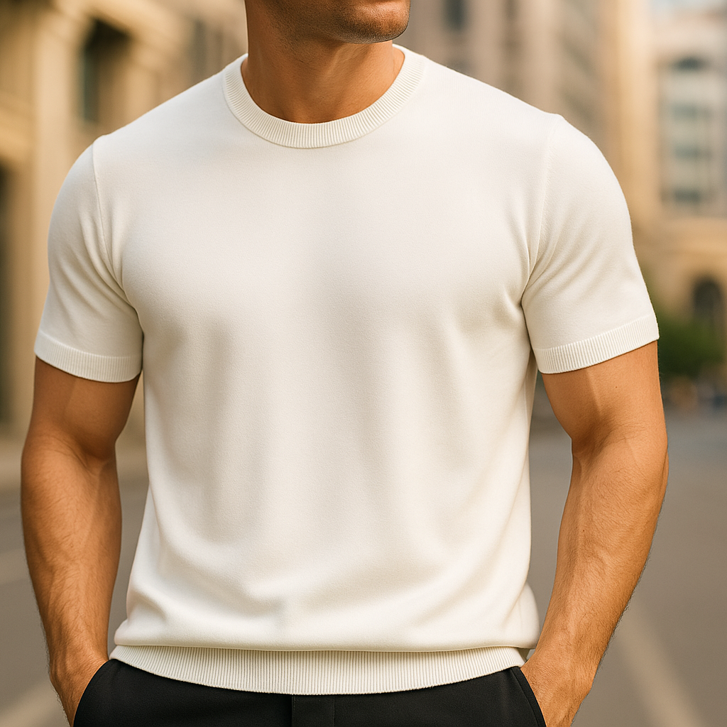 Versatile men's crew neck t-shirt. Smart casual style, perfect for everyday fashion. Short sleeve comfort.