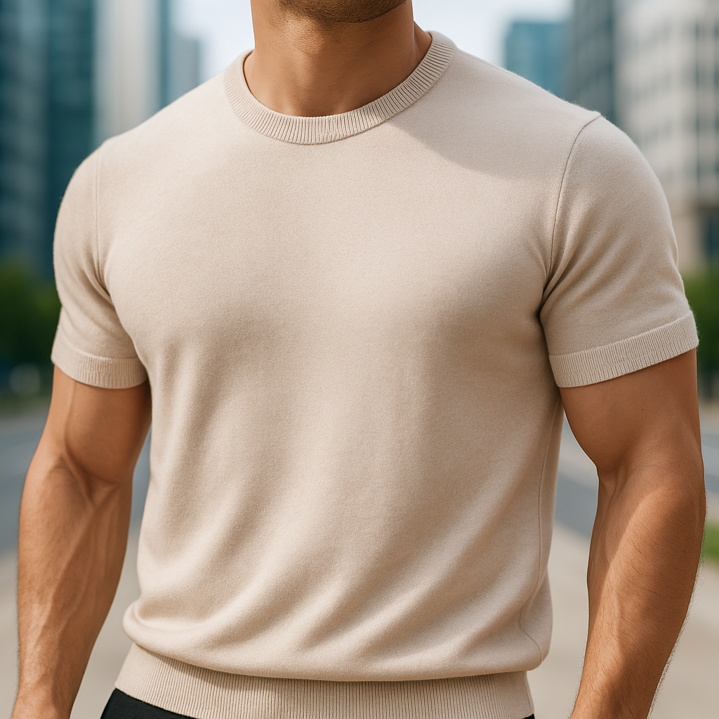 Classic crew neck men's t-shirt with short sleeves. Smart casual fashion, offering everyday comfort & tailored fit.