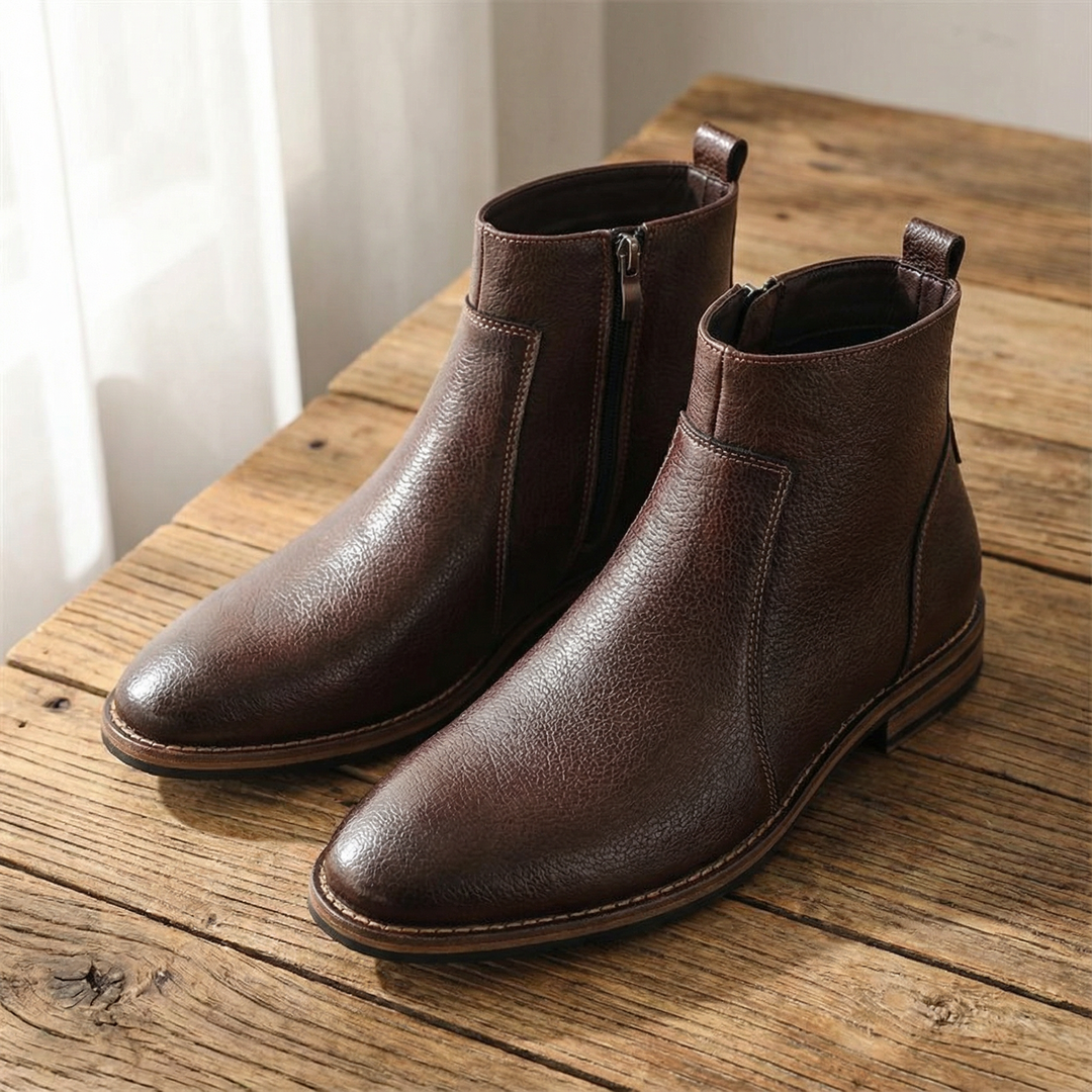Classic black men's leather boots, ideal for casual and work wear