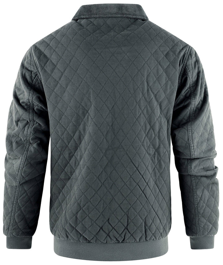 Men's transitional diamond quilted bomber jacket, ideal for layering in cooler weather.