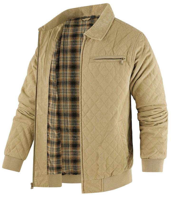 Lightweight men's diamond quilted bomber jacket, perfect for spring and autumn months.