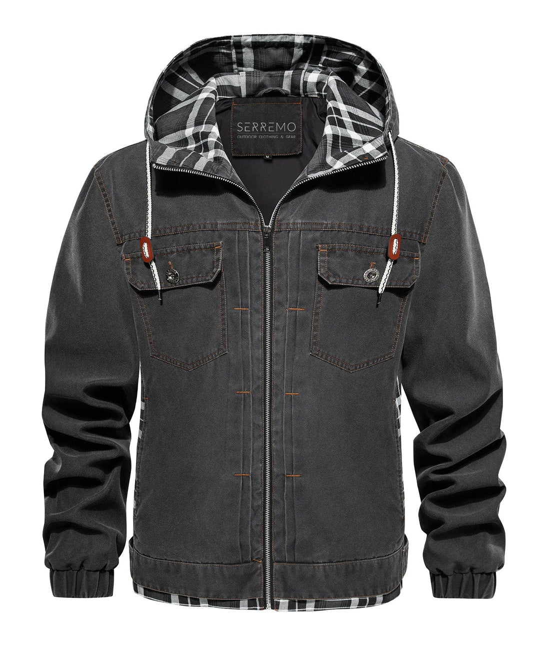 Back view of men's distressed canvas urban jacket in grey, perfect for casual wear