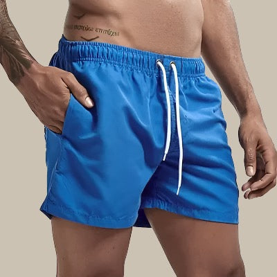 Casual men's beach shorts, quick dry; drawstring waist for pool, beach & summer holiday.