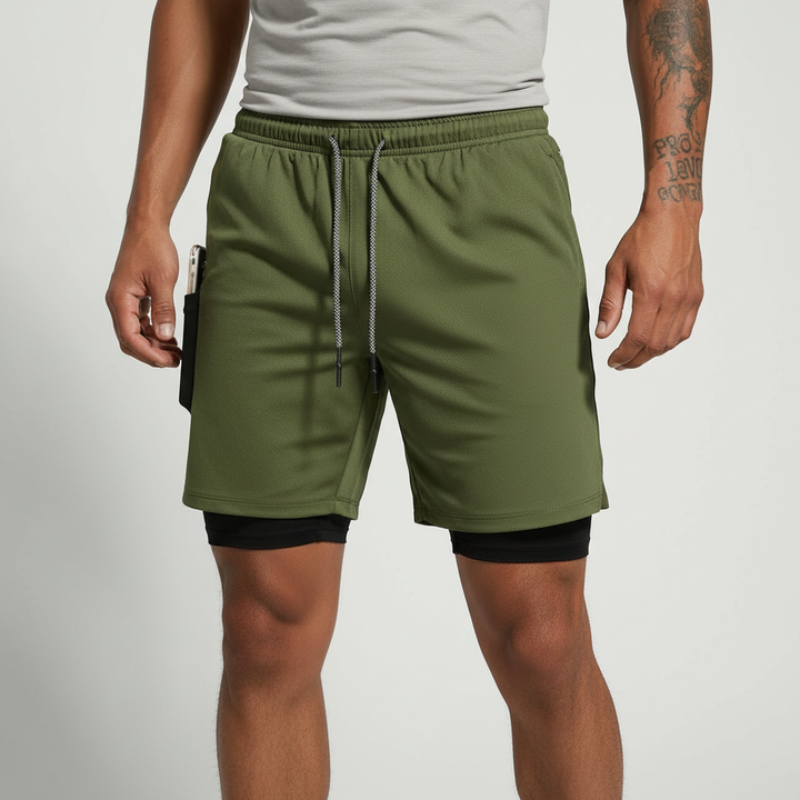 RunVibeX men's compression-liner shorts, dual-layer design for ultimate support in activewear & training.