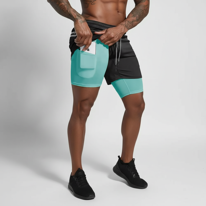 RunVibeX dual-layer men's athletic shorts, built for comfort & support during runs, gym & workouts.