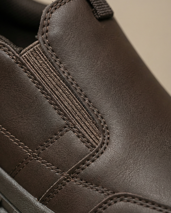 Front shot of men's versatile leather loafers, a staple in durable and comfortable footwear.