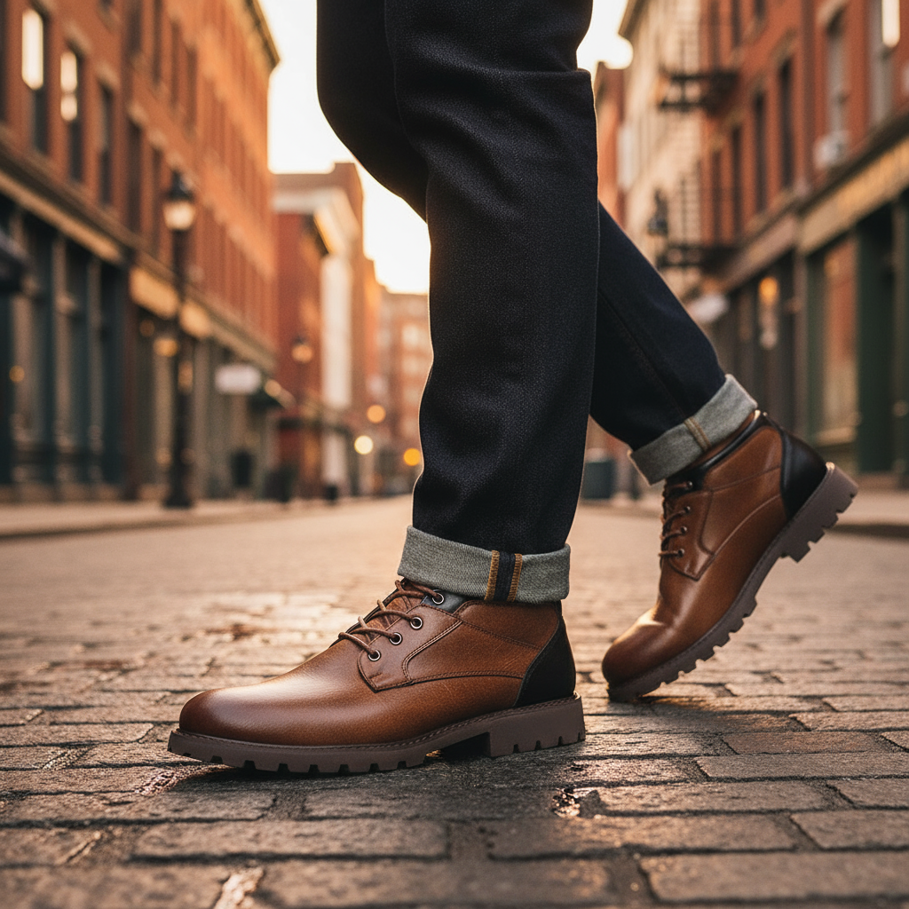 High-top mens black leather combat boots, designed for comfort and durability in any terrain